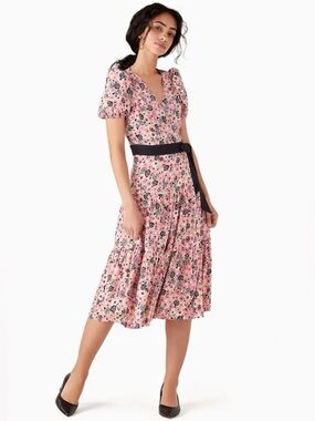 Kate Spade Size M Pink Floral Rosette Blooms Wrap Dress